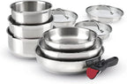 Batterie de cuisine Brandt 10 pièces, inox sans revêtement, poignée amovible