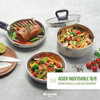 Batterie de cuisine Brandt 10 pièces, inox sans revêtement, poignée amovible